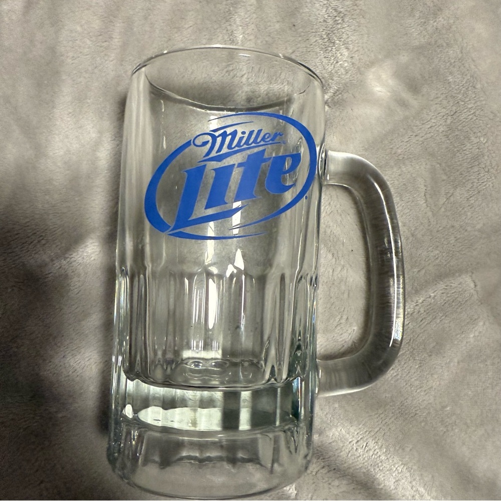 Miller‎ Lite True Pilsner Beer Ribbed Glass 5 5/8" Mug Vntg Barware